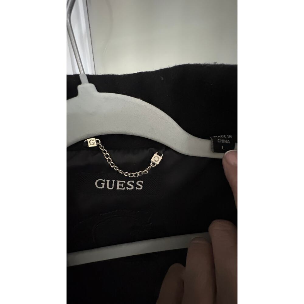 GUESS Black Wool Blend Coat Women’s L Button/Zip Dressy DarkAcademia Fitted - Picture 10 of 10